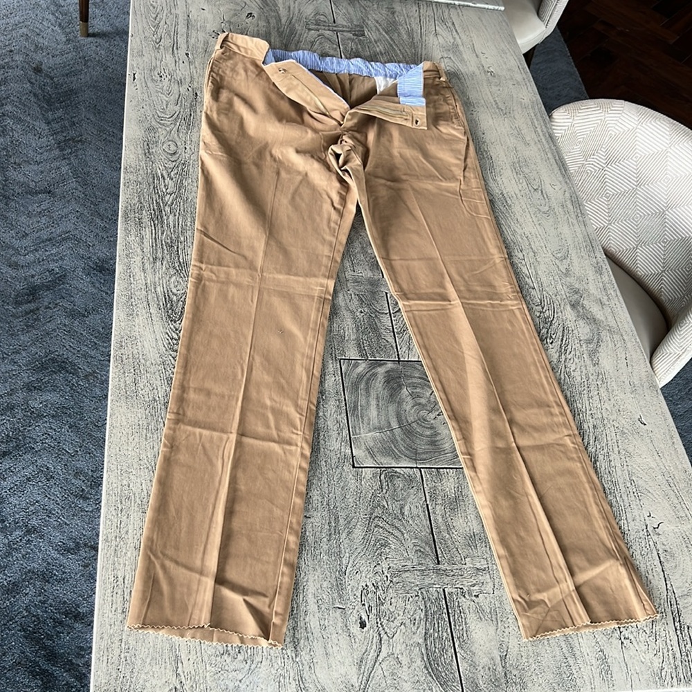 Frank’s made in USA trim fit long inseam unhemmed revelotion plain front trouser